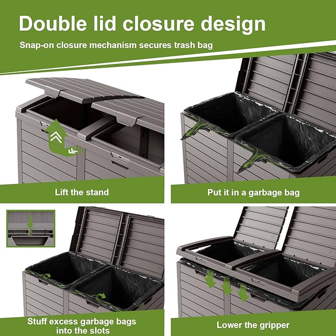 Outdoor Trash Can with lid, Waterproof, UV-Resistant Resin Garbage Can, Lockable Lid and Drip Tray, Animal-Proof, for Patio, Kitchen, Backyard and Deck (Grey, 76 Gallon)