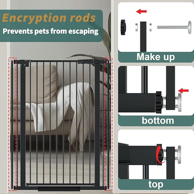40.55" Tall 1.37" Ultra Narrow Spacing Dogs Pets Baby Gate for Doorway Safety Proof Indoor 53.74-61.61" Extra Wide Puppy Pressure Mounted No Drill Walk Through Black Metal Hallway
