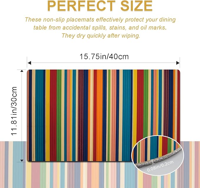 Faux Leather Placemats Set of 4 - Color Stripe Resistant Placemats for Dinner Table, Non-Slip Waterproof Oil-Proof Washable Reusable Placemat for Indoor Outdoor Kitchen Decor, 15.75In*11.81In