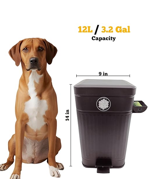 Dog Poop Trash Can (Black) Outdoor Activated Carbon Filter Odor Control, 3.2 Gallon (12Lt) with Slow Soft Close Lid, All Weather Resistant Poop Disposal Bin for Pet Waste Backyard Station.