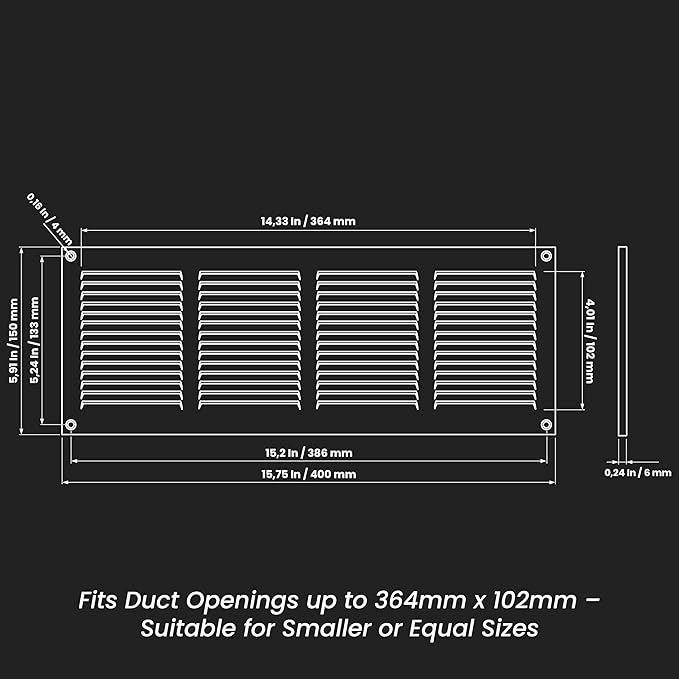 Repa Market 5-Pack Air Vent Cover 16x6 Inch (Outer Dimensions) Black Galvanized Steel Louvered Grill Cover with Mesh Screen/Wall or Ceiling Vent/HVAC Register for Indoor and Outdoor Ventilation
