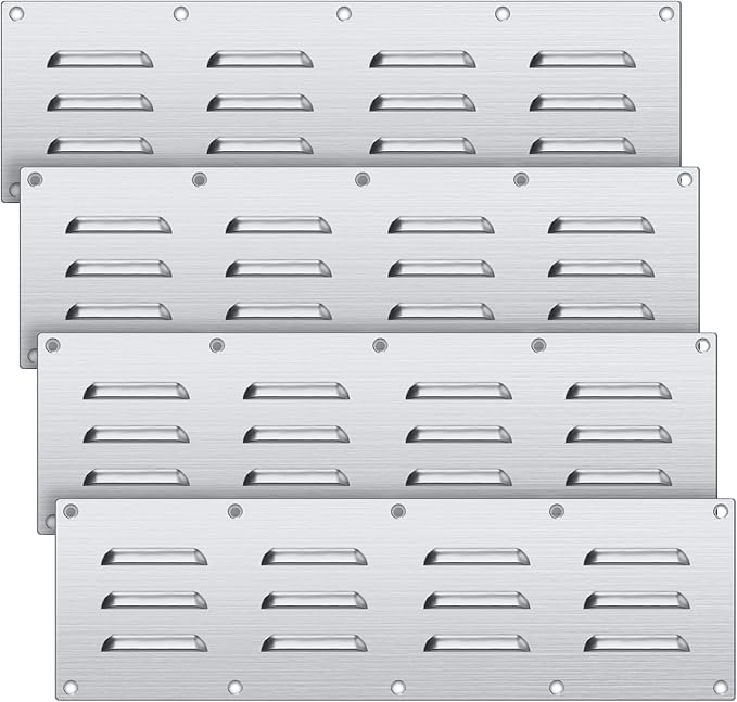 4 Pack Stainless Steel Venting Panel for BBQ Grill Accessory, 15x4.5 Inch (12-Slots), 304 Grade Metal Vent Cover for Masonry Fire Pits & Outdoor Kitchens, Weather Resistant, 15" by 4-1/2"
