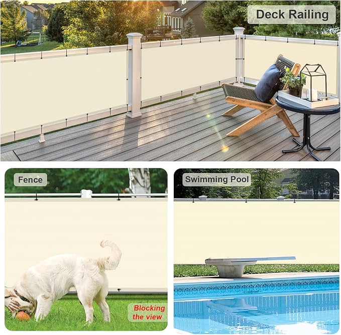LOVE STORY Custom Size 3'x33' Butter Cream Balcony Privacy Screen,UV Block Privacy Fence Screen,90% Shield for Outdoor Pool Garden Apartment Railing