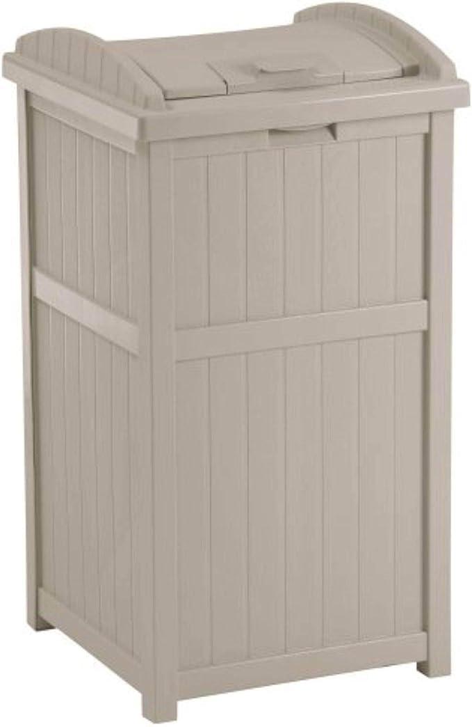Suncast 3 Pack 15.75" x 16" x 31.6" Trash Hideaway 33 Gallon Resin Outdoor Commercial Garbage Container with Lid for Backyard, Deck, or Patio in Taupe