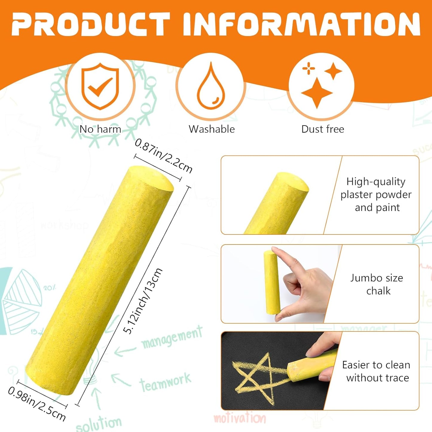 40 Pcs Sidewalk Chalks for Kids Non Toxic Jumbo Chalk for Party Gift Outdoor Art Classroom Play Painting (Yellow)