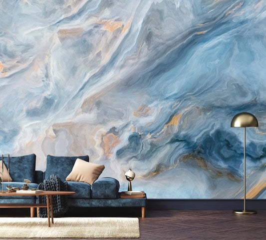 AFZEVEB-Abstract Blue Marble Wallpaper Wall murals for Bedroom 114"x74"(Not Peel and Stick)