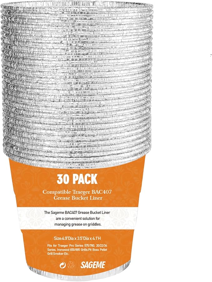 30 Pack BAC407 Grease Bucket Liner for Traeger Grills,Drip Liner Drip Pan for HDW152 Grease Bucket Traeger Pro Series 575/780, 20/22/34, Ironwood 650/885 Grills,Pit Boss Pellet Grill Smoker