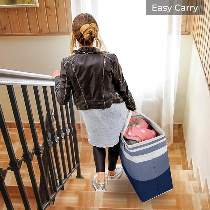 HomeHacks 2 Pack Large Laundry Baskets, Waterproof, Freestanding Laundry Hampers, Collapsible Clothes Hamper with Reinforced Handles in Laundry, College Dorm, Bathroom, Bedroom (Grey+Blue, 125Lx2)