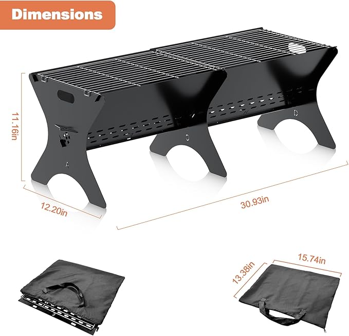 Charcoal Grills 2 Packs | Portable Folding Camping Grills, Backpacking & BBQ Grill, Heavy Duty Firepit Grate Grill with Carry Bag for Outdoor Cooking, Bonfire, Patio, Backyard-31 Inch