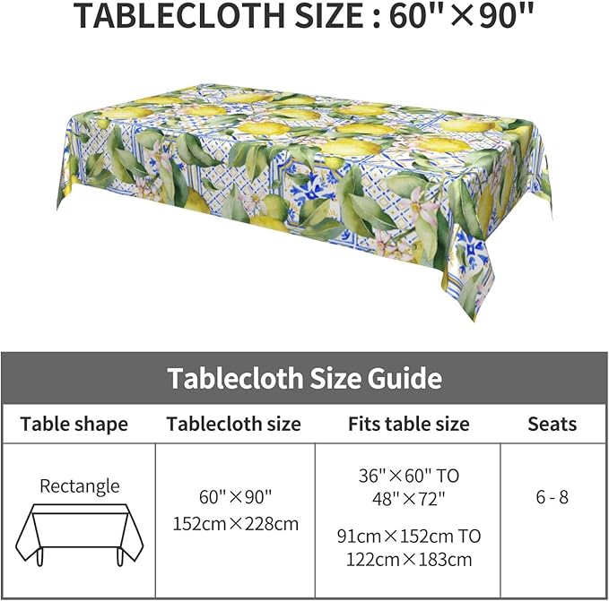 Worltoldb Lemon Tablecloths Polyester Table Cloth for Kitchen Dinning Table Washable Table Cover for Parties Wedding Picnic