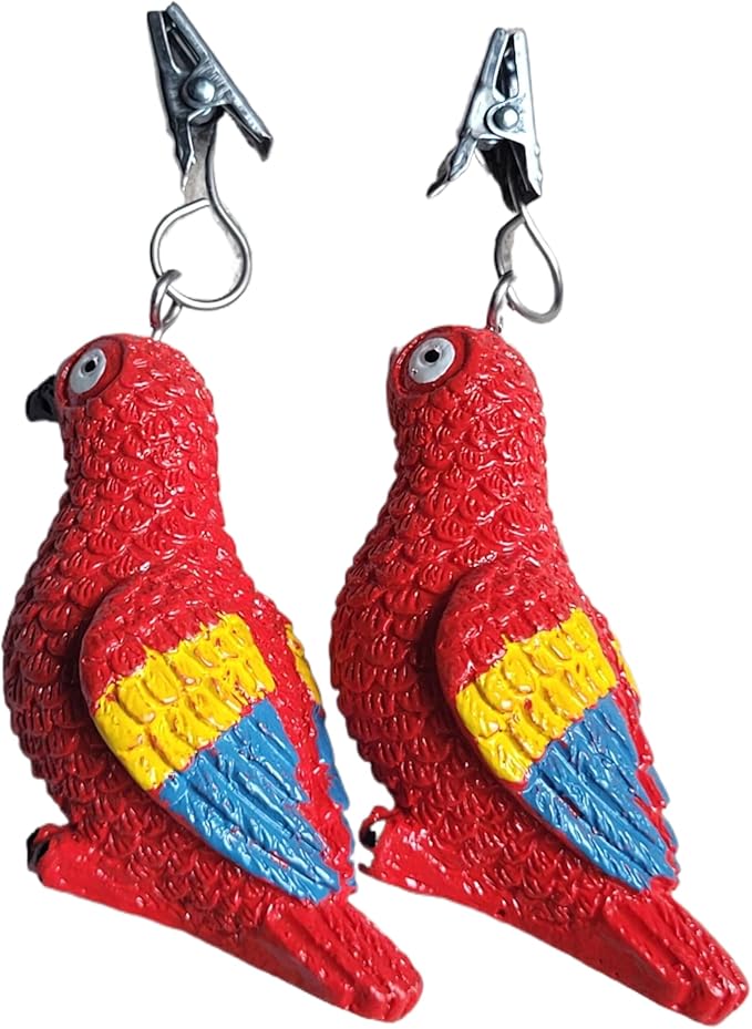 TwoFish Home Set of 4 Red Parrot Resin Tablecloth Weights Clips Red Parrot Handicraft Tablecloth Clamps Pack of 4