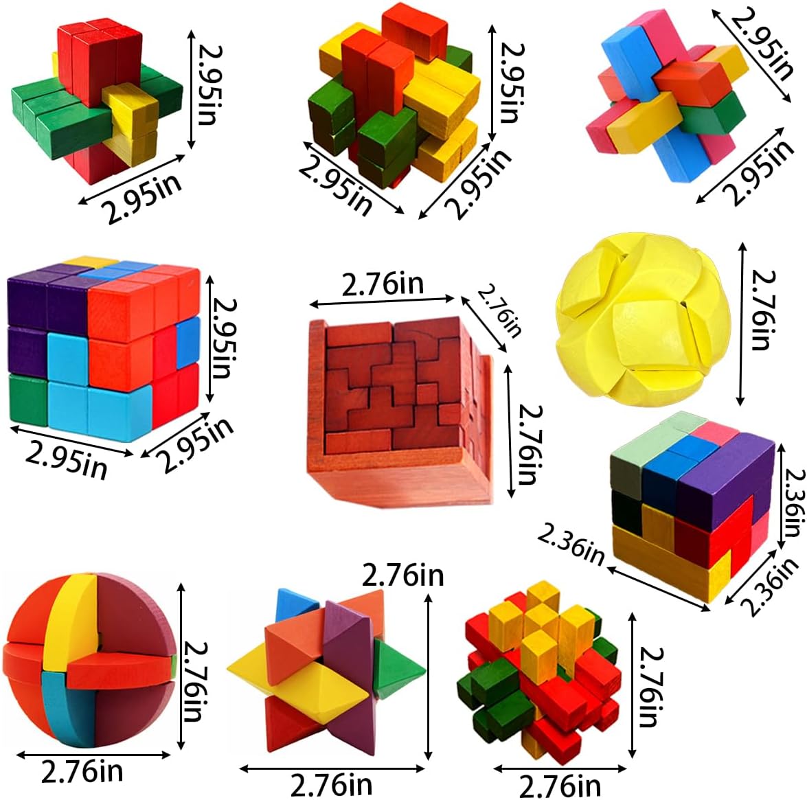 18 Pack Wooden Brain Teaser Puzzles Wooden Burr Puzzles Brain Teaser Puzzle with Gift Packing Box Magic Puzzle Games Toys for Kids and Adults by AHYUAN (Colorful Wood)