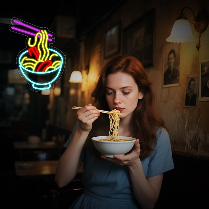 Ramen Neon Sign for Wall Decor, Noodle Led Neon Lights, Neon Ramen Light up Sign Powered by USB Multi colored Neon Lights for Restaurant Ramen Shop Window