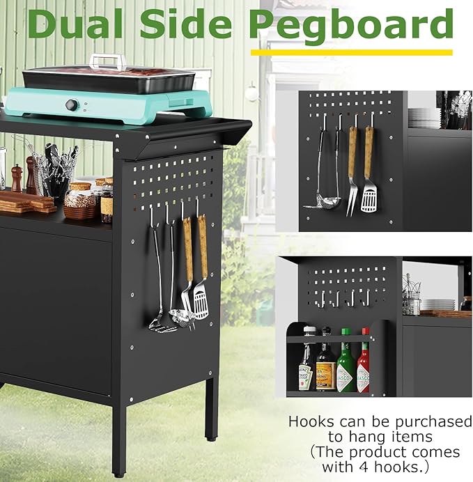 Outdoor Grill Table,Metal Grill Cart with Storage,Outdoor Bar Cart with Extension Plnel for Kitchen Prep,Patio BBQ