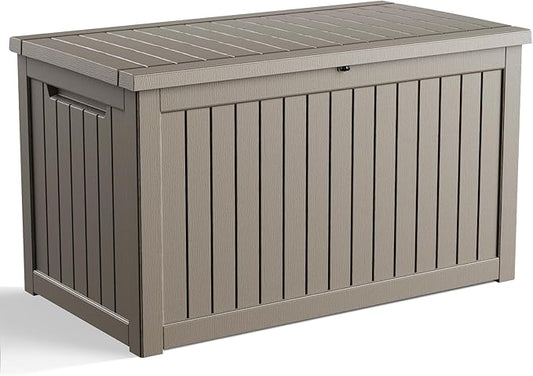 EasyUp 280 Gallon Outdoor Storage Box Waterproof, UV Resistant Resin Deck Box with Hydraulic Rod, Reinforced Stability for Patio, Garden, Striped Gray