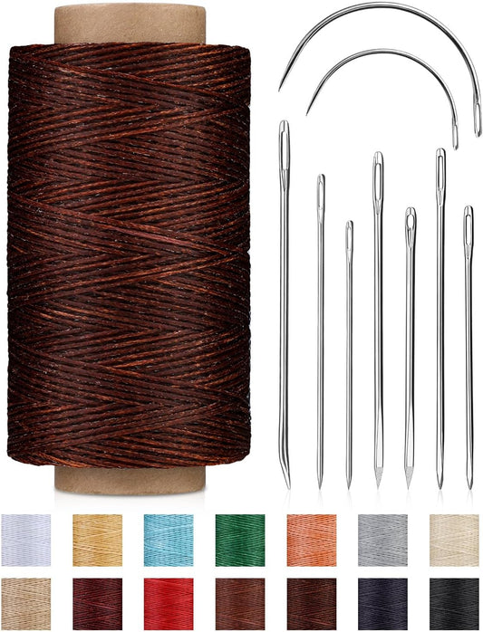 DIUDUS 218 Yards Waxed Leather Thread, Upholstery Thread Heavy Duty, Sewing Kit with Upholstery Needles, Wax String for Hand Sewing Repair Carpet Sofa Carseat Canvas (Dark Coffee)