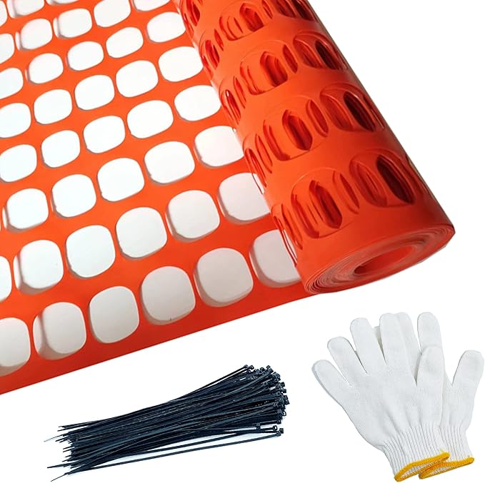 Safety Fence Plastic Mesh Fencing Roll, 4'x100' Feet 1 Roll with 100 Zip Ties, Temporary Reusable Netting for Snow Fence, Garden, Construction and Animal Barrier (Orange LW 15.43 lb/roll)
