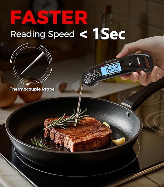 Atogou Professional Food & Meat Thermometer, 1 Sec Instant Read & ±0.5℉ Accuracy, Thermocouple Sensor, IP67 Waterproof Digital Thermometer for Cooking, BBQ, Grill Gifts for Men Him Dad Birthday