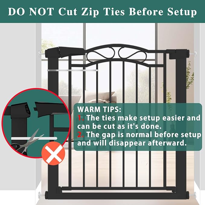 Fairy Baby 65.4"-68.1" Extra Wide Baby Gate with Door, 66 67 68 Inches Walk THR Baby Gates for Stairs Pressure Mounted no Drill, Indoor Tension Metal Child Pet Dog Safety Gate for Kids, Black