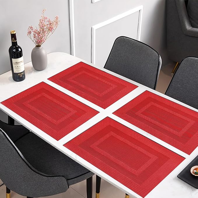 PIGCHCY Placemats Set of 8 Washable Durable Place Mats Vinyl Heat Resistant Non-Slip Table Mats Indoor Outdoor (Passionate Red)