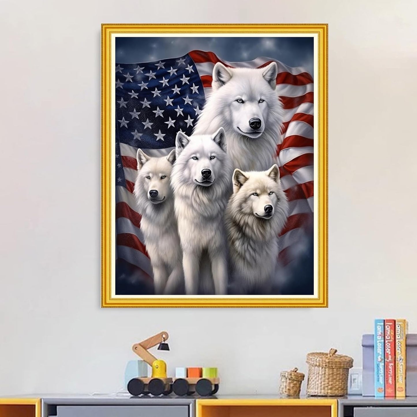 Magxvouy Cross Stitch Kits Stamped Full Range of Embroidery Kits,Cross Stitch Patterns Needlework Kits for Beginners 11CT Printed Kits&Wolf Flag 16x20 inch