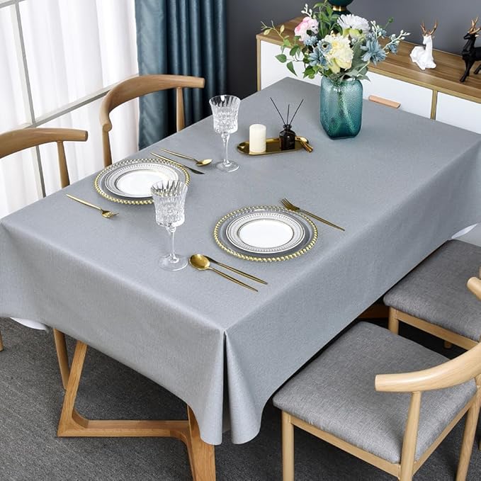 TruDelve Plastic Table Cloth for Rectangle Tables Grey Vinyl Tablecloth Waterproof Wipeable Oilcloth Tablecloths for Parties Dining Table Cover (54'' x 72'', Pure Gray)