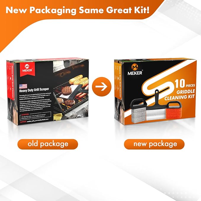 MEKER Griddle Cleaning Kit for Blackstone, Flat Top Grill Cleaning Kit with Grill Stone, Upgraded Scouring Pads & Griddle Scraper & Brush with Handle - Easy to Remove Stain (10 PCS)