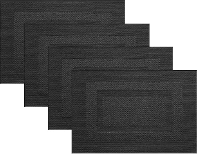 Durable Placemats Set of 4 Vinyl Heat-Resistant Table Mats Washable Plastic Placemats for Dining Table (Black)