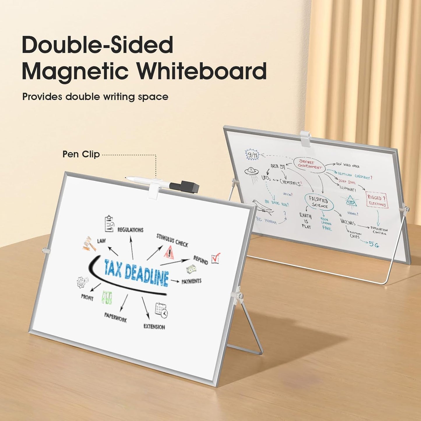 MaxGear Dry Erase Magnetic White Board, 16" x 12" Double-Sided Dry Erase Board with Stand, Large Desktop Whiteboard for Kids Home, School, Office - Planning, Memo, to Do List