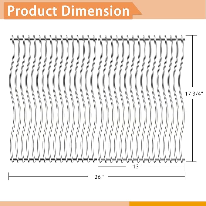 S8C011 Stainless Steel Cooking Grid Grates Replacement for Napoleon Prestige PRO 500, LEX 485 Gas Grill Models, Solid Rods Grill Grates, 17 3/4" x 27 1/2", 2 Pack
