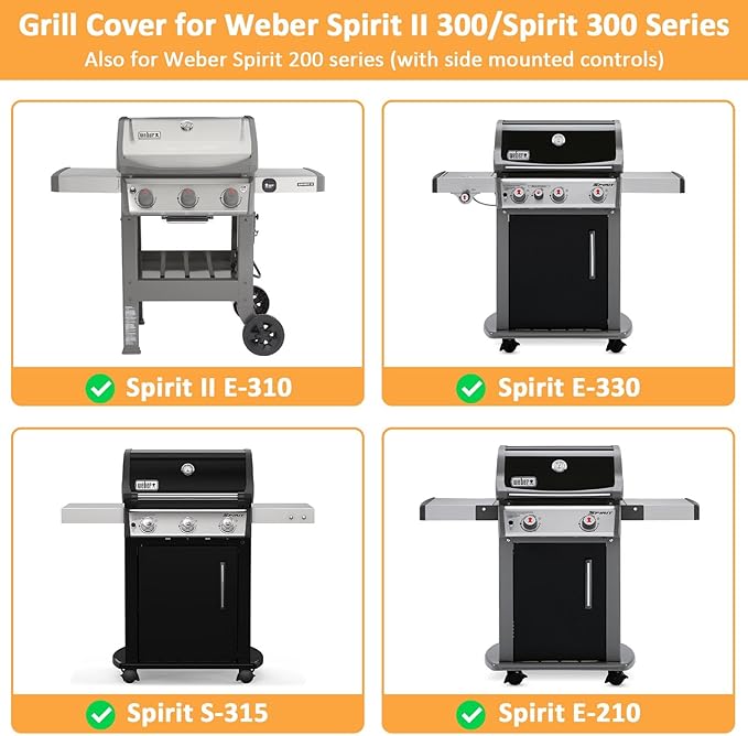 Grill Cover for Weber Spirit II 300 and Spirit 300 Series, Waterproof Cover for 7139 Weber Spirit I & II E310, E330 and E315 Grills Cover, 51 Inch BBQ Outdoor Cover for Spirit 2 Grill