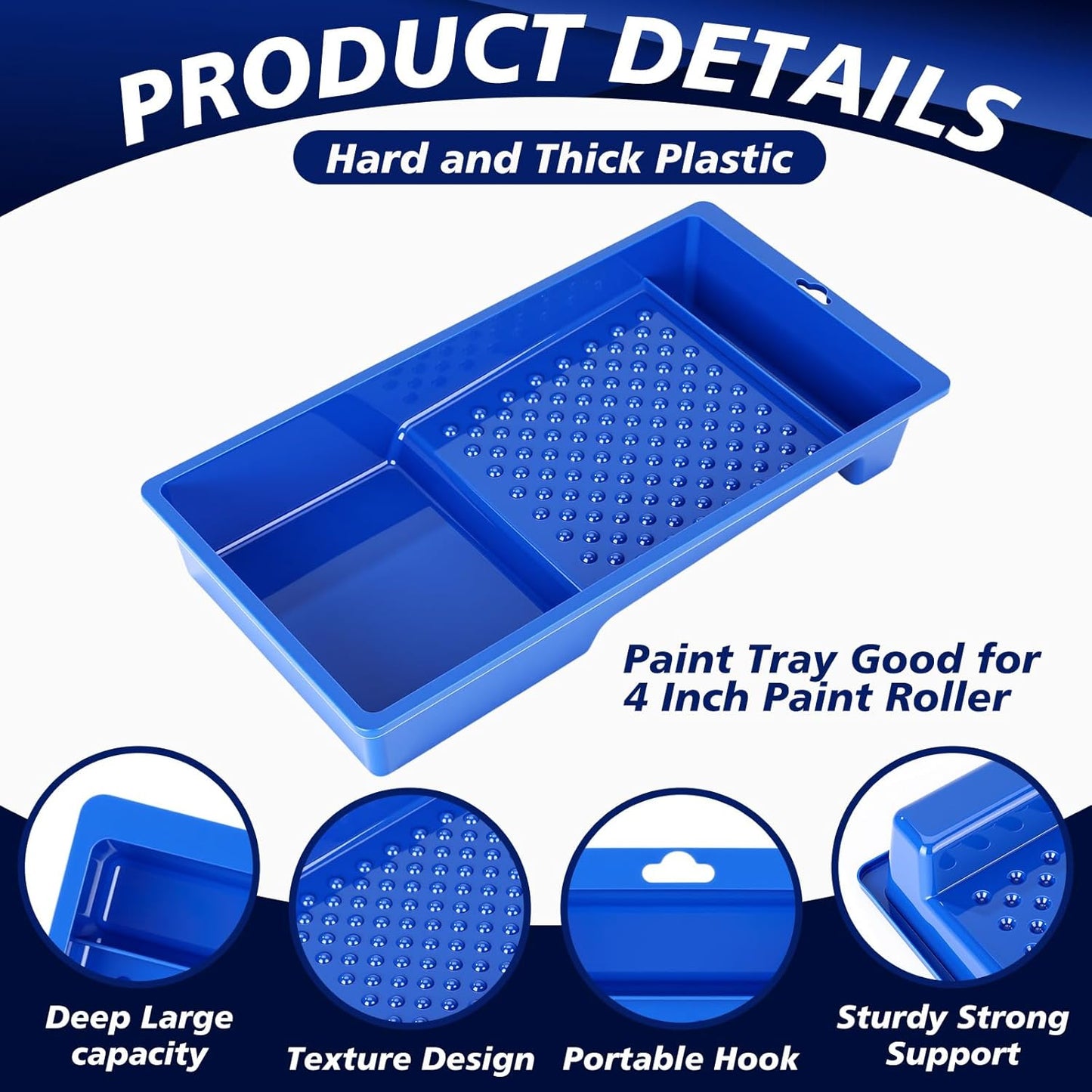Ripeng 30 Pack 4 Inch Paint Tray Bulk Plastic Paint Roller Tray Small Painting Pan with Deep Pocket and Textured Ridge Reusable Trays Suitable for 4" Painting Rollers for Home Wall Decor(Blue)