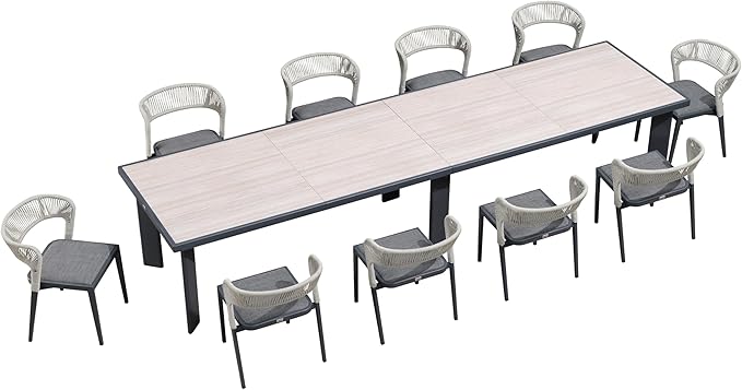 PURPLE LEAF 11 Pieces Outdoor Dining Set Patio Extended Upgrade Table and Chairs Set Aluminum Wicker Rattan Patio Furniture Set for Lawn Garden Backyard Dark Grey