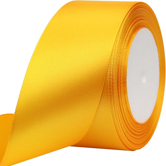 Yellow Solid Satin Ribbon 2 Inch 25 Yards Solid Polyester Fabric Ribbon for Gift Wrapping Wedding Christmas Baby Shower Birthday Party Decoration Handmade Immortal Flower Craft
