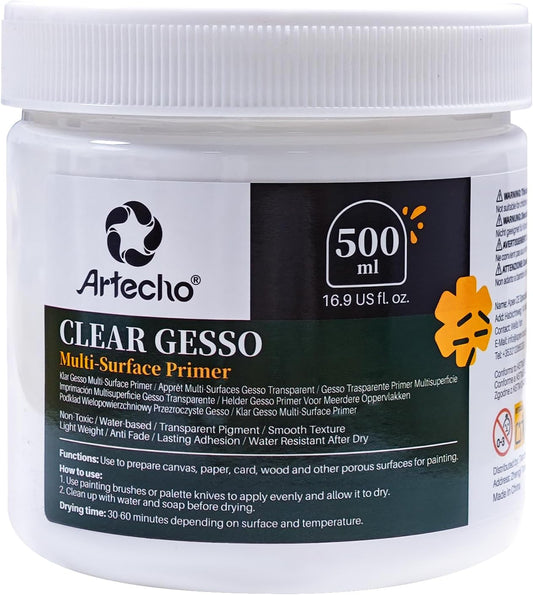 Artecho Clear Gesso 16.9oz / 500ml, Gesso Primer for Acrylic Painting
