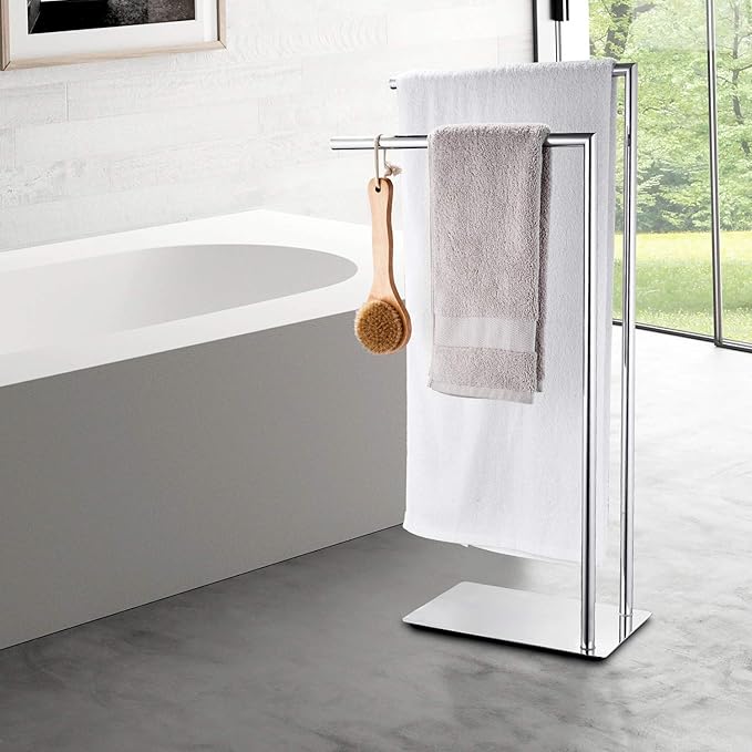 Freestanding Double Towel Racks Bathroom Accessories Towel Holder Stand on Floor Brass Chrome