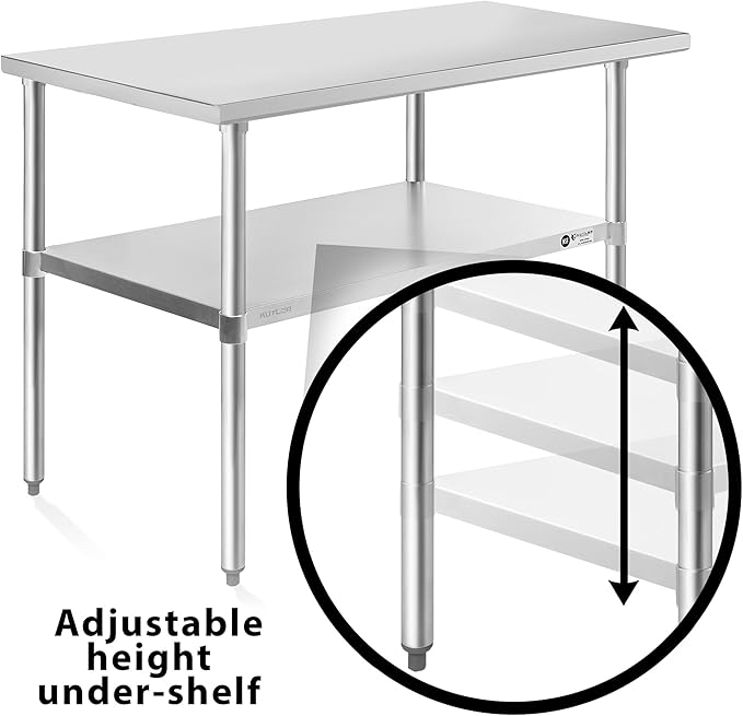 KUTLER Stainless Steel Table 24 x 48 Inches, NSF Heavy Duty Commercial Kitchen Prep and Work Table with Undershelf for Restaurant, Hotel, Home