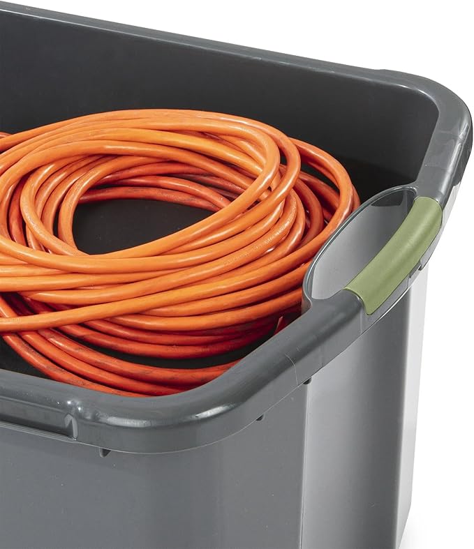 (2 Pack) 30 Gallon Plastic Storage Bin – Full-Grip Handles, Easy-Carry Stackable Heavy Duty Organizer for Home, Garage, Closet & Dorm (Gray & Green)