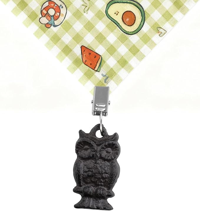 Black Cast Iron Antique Owl Tablecloth Weights Clip on Set of 8, Heavy Duty Vintage Pendant Tablecloth Weights Kit, Flag Weights Clips for Outdoor Garden Party Picnic Tablecloths