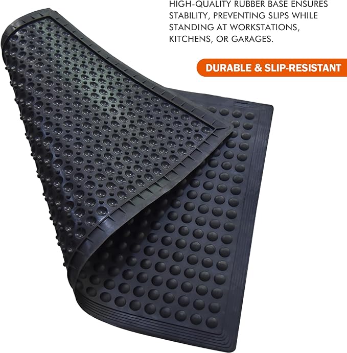 Black Rubber Bubble Anti-Fatigue Workplace Mat, Non-Slip Comfort Standing Floor Mat – Indoor, Outdoor, Garage, Workshop, Kitchen (24"x36" 4Pack)