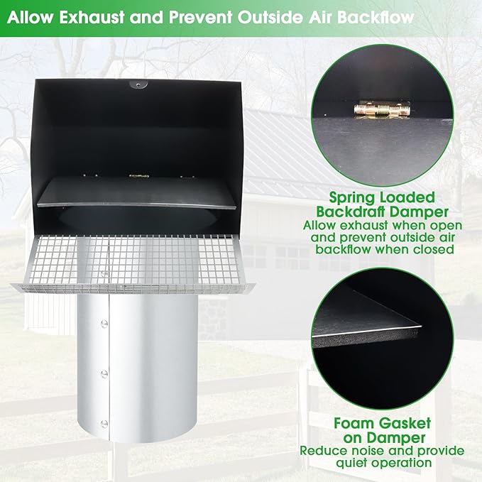 3 Inch Dryer Vent Cover Wall Vent Hood with Screen and Damper,Outdoor Dryer Vent Covers Outside Exhaust Vent Cover for Duct Air Ventilation,Wall Mount Extractor Vent Cap,Galvanized Steel,Black