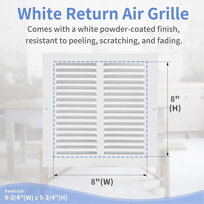 8"W x 8"H [Duct Opening Size] Steel Return Air Grille, Air Return Vent Cover for Ceiling and Sidewall - HVAC Air Vent Covers - [Outer Dimensions: 9.75"W x 9.75"H]