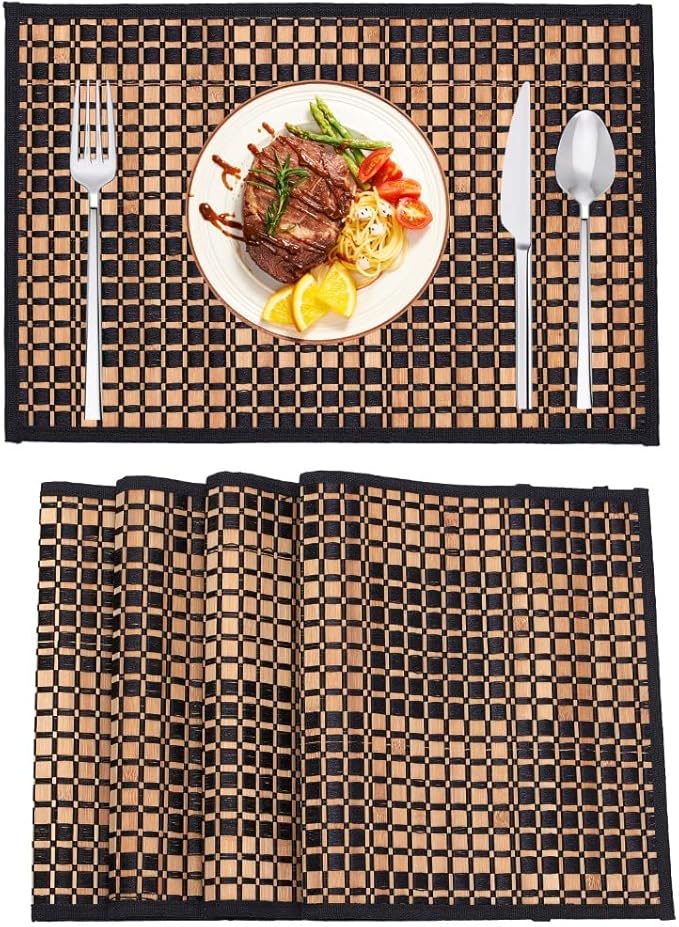 Bamboo Placemats Set of 4, Woven Table Mats for Dining Table Decor, Washable Place Mats for Kitchen Table, Non-Slip sushi rolling mat for Indoor and Outdoor