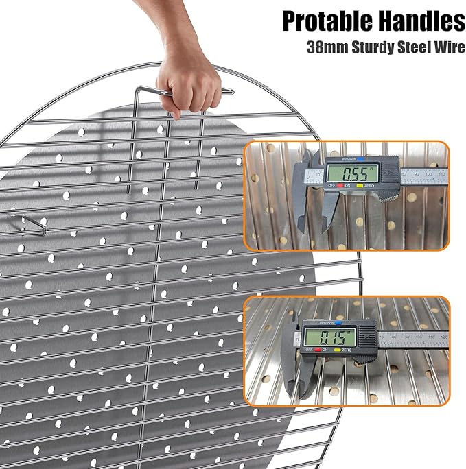 Replacement Round Cooking Grill Grate 21.5 inch, Stainless Steel BBQ Grills with No-Fire 360° Even Heat Distribution Plate, Compatible for Weber Kettle 22" Charcoal Grills & Similar Grills