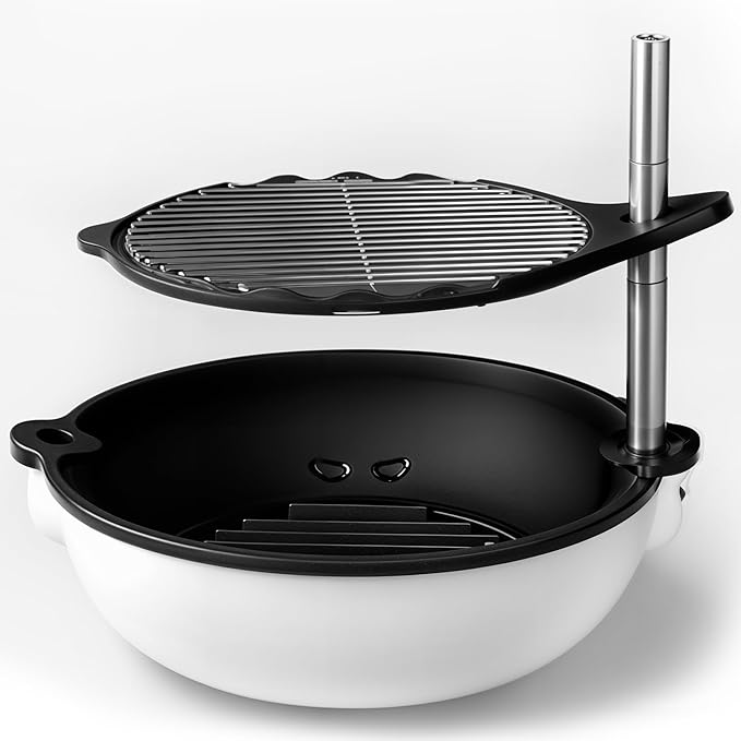 Bola Grill Traveler Portable Charcoal Grill – Small Tabletop BBQ Grill with Adjustable & Rotating Grate for Outdoor Cooking, Camping & Backyard BBQ (White)