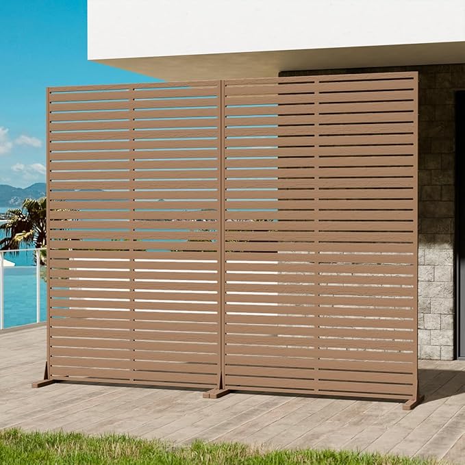 Privacy Fence Screen with Stand 6 Panel 72" H×47" W HDPE Decorative Panels with Steel Poles and Stand, Air Conditioner Fence Panels, Privacy Screen for Outdoor Backyard, Balcony, Pool