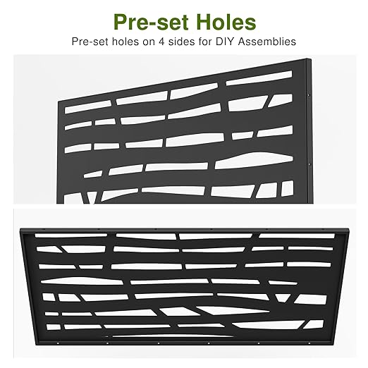 Casaphoria Metal Privacy Screen Outdoor, 72" H x 47" W Freestanding Decorative Privacy Screen for Patio Deck Balcony Garden with Stable Base, Black-Jungle