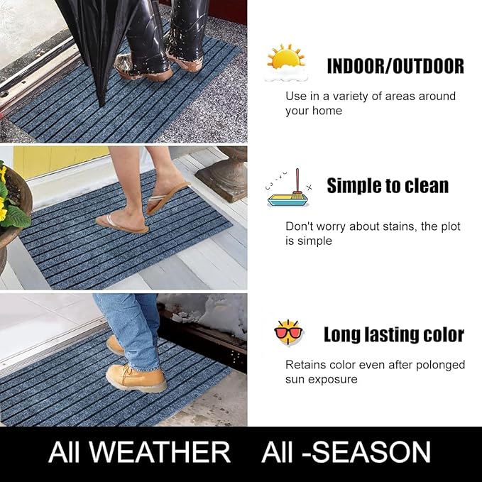 Antenat 2-Pack Door Mat,Low Profile Indoor Outdoor Entryway Mats, Durable Floor Mats for Shoe,Front Door, Home,Patio, Camping, 19.7x39inches, 2-Pack Gray