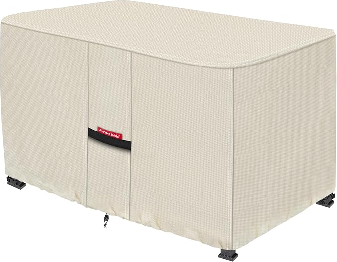 Porch Shield Patio Fire Pit Cover - Waterproof 600D Outdoor Rectangular Fire Table Cover Deck Box Protector - 58 x 24 inch, Beige