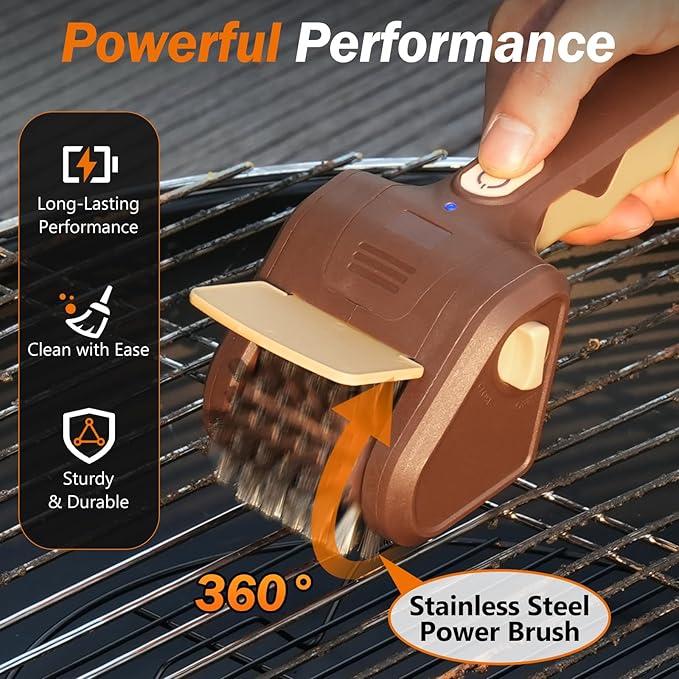 BBQ Grill Brush for Outdoor Grill, Cordless Electric Grill Cleaner, Rechargeable Grill Cleaning Stainless Steel Brush, Grill Scraper, BBQ Accessories Brown